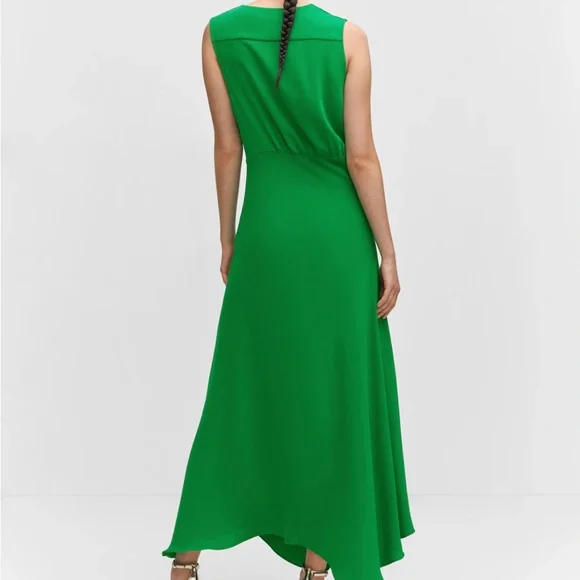 MANGO NWT Green Asymmetrical Dress with Side Slit Size 4 - Picture 3 of 8